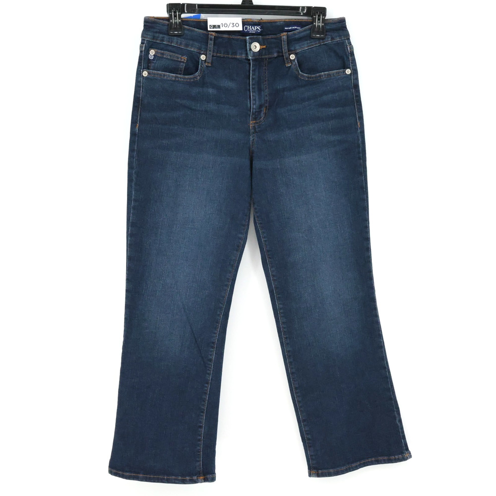 Chaps Jeans Womens 10 Blue Cotton Stretch Denim Mid Rise Crop Kick Flare 30W New